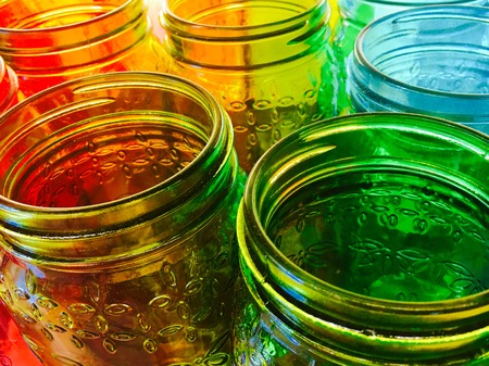 colorful canning jarsの写真素材