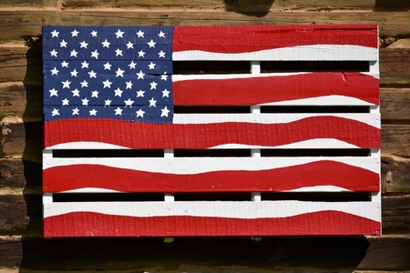 U.S. flag painted on palletの写真素材