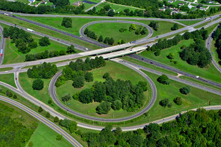 aerial view of a highway cloverleaf