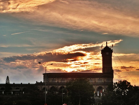 late sunset on Stone church(Vietnam)の写真素材
