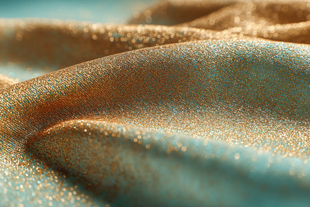 Texture, background, pattern. The fabric is golden in color, with a brilliant shine.の素材