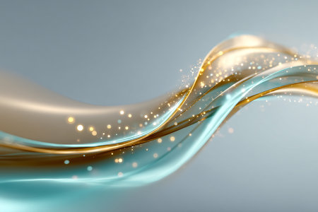 Abstract blue background with golden lines and sparkles. 3d renderの素材