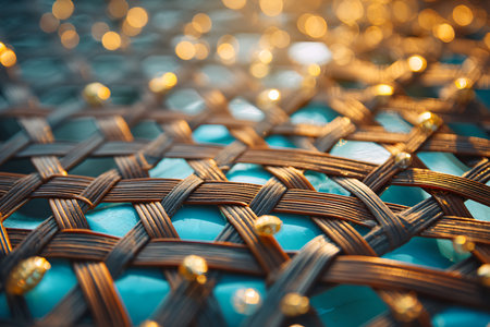 Close-up of wicker basket with bokeh background.の素材