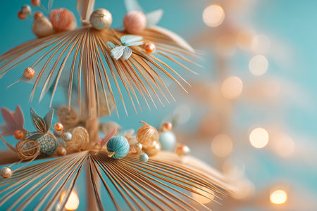 Macro shot of christmas decoration on wooden background with bokehの素材