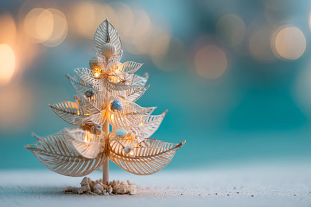 Christmas tree with lights and snowflakes on bokeh backgroundの素材