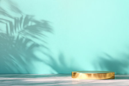 3d render of product display podium with tropical leaves shadow on the wallの素材