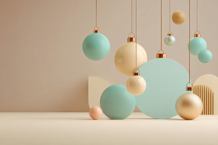 3d render, abstract background, pastel color, Christmas ballsの素材