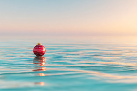 Red christmas ball on the sea. Christmas and New Year conceptの素材