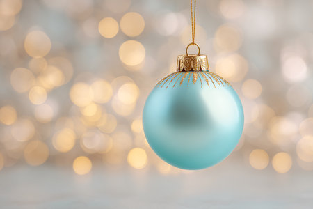 Blue christmas ball on bokeh background, 3D renderingの素材