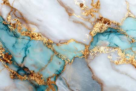 Blue and gold marble texture background with high resolution, top view.の素材