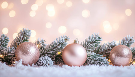 Christmas background. Festive decoration on bokeh background. New Year concept. Copy space.の素材