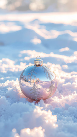 Christmas ball on snow background. Christmas and New Year holidays background.の素材