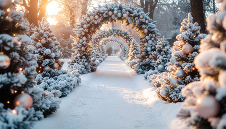 Beautiful archway in the winter forest. Christmas and New Year concept.の素材