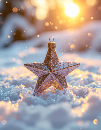 Christmas tree decoration on snow background with bokeh light effect.の素材