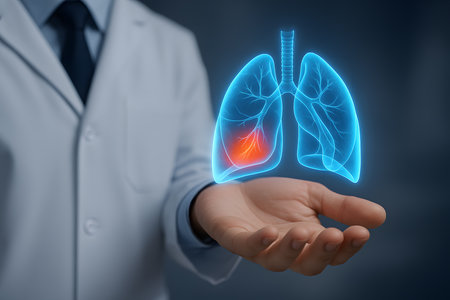 Doctor holding human lungs on dark background, closeup. Medicine conceptの素材