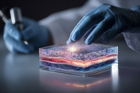 Close up of scientist hand working with reagents in petri dishの素材