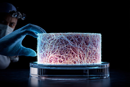 Scientist in laboratory testing human blood vessels. 3D rendering.の素材