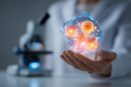 Science and technology concept with human brain and microscope. 3D renderingの素材