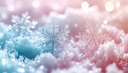 Winter background with snowflakes and bokeh lights. Christmas background.の素材