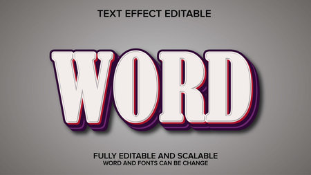 World Text in Red and Purple with Embossed Effect. Editable Text Style Effect