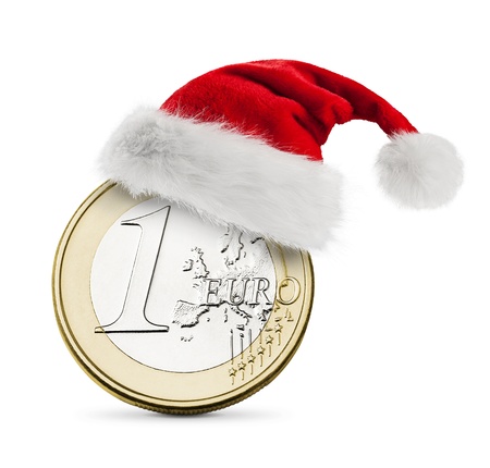 Santa hat on coin one euroの写真素材