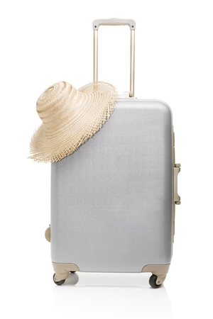 Summer time -Travel bag and straw hatの写真素材