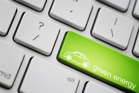 Green car button for ecology conceptの写真素材