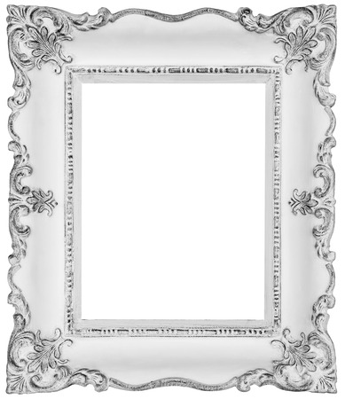White baroque frame -White frame isolated on white, inner and outer clipping paths includedの写真素材