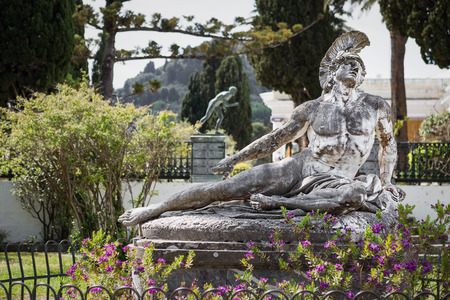 Famous statue Wounded Achilles in the garden of Achillion palace in Corfu Greeceの写真素材