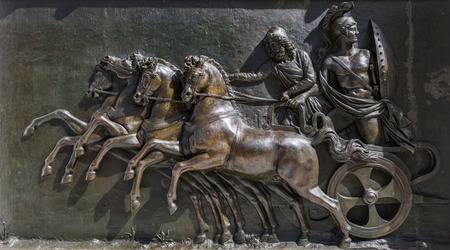 A panel on the front of the Achillion Palace on the island of Corfu Greece. This panel is a replica...