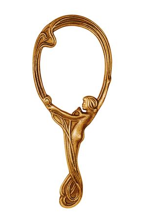 Vintage hand mirror isolated on whiteの写真素材