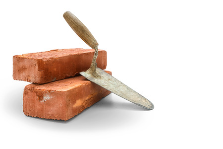 Bricks and trowel on white background,  included clipping pathの写真素材