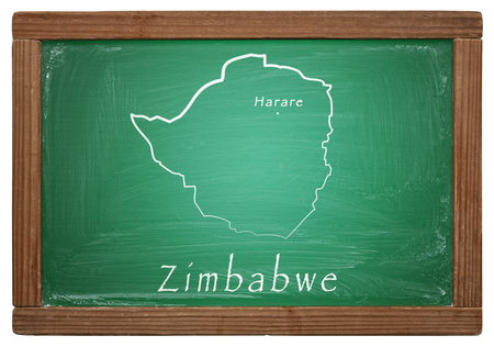 Drawing of Zimbabwe on blackboard, drawn by chalkの写真素材