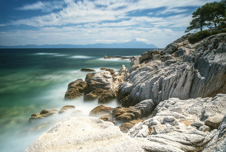 Sea landscape with looking on mount Athos, Greeceの写真素材