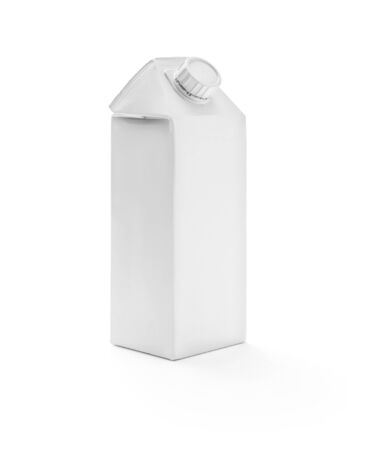 White milk box with cap on white background, including clipping pathの写真素材