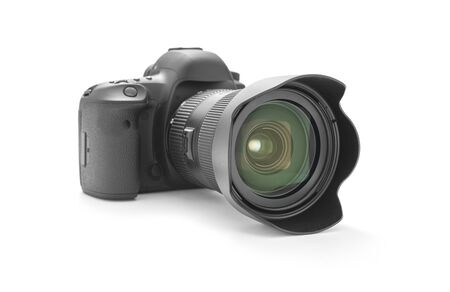 DSLR camera on a white background, including clipping pathの写真素材