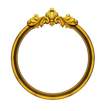 Round wooden vintage frame isolated on white background, including clipping pathの写真素材