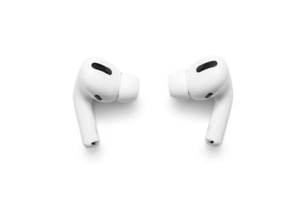Belgrade, Serbia - January 2021. Apple AirPods Pro on white background, including clipping pathのeditorial素材