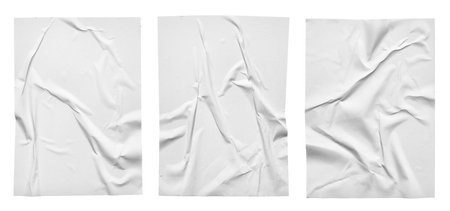 White crumpled and creased paper poster set isolated on white backgroundの写真素材