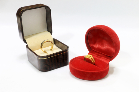 The diamond ring on the box in isolated backgroundの写真素材