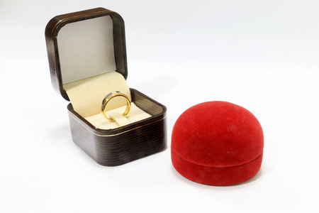 The diamond ring on the box in isolated backgroundの写真素材