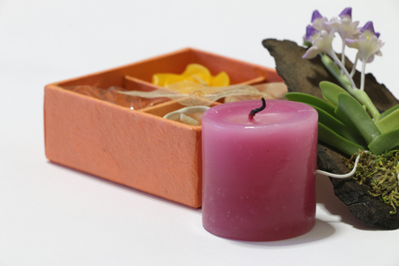 Spa box and Candle  on the white backgroundの写真素材