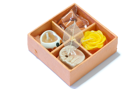 Gift box and spa Candle on white backgroundの写真素材