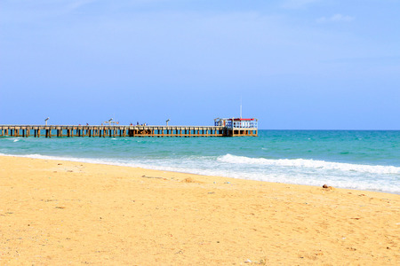 Beautiful beach on the sea and blue sky under the afternoon sun light ,Mea Ramphueng beach -Rayong thailandの写真素材