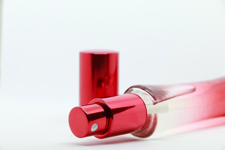 Perfume bottle on the white background. Trendy print. Fashion & Style. Perfume bottlesの写真素材