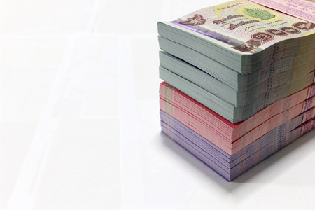 hai currency on White background ,Stack of thai bahtの写真素材