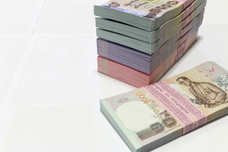 hai currency on White background ,Stack of thai baht