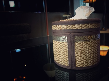 Paper box in the glass tableの写真素材