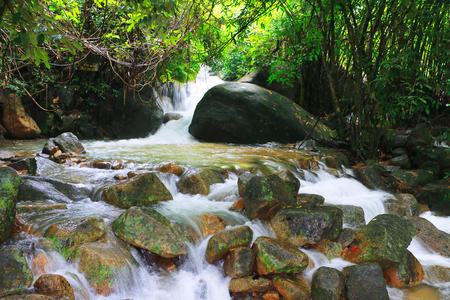 Beautiful Waterfall in the thailand forest.の写真素材