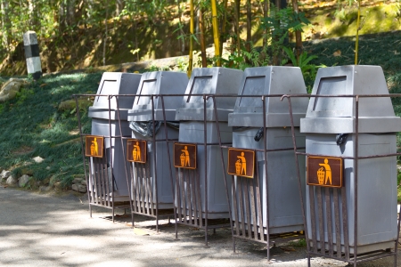 Multiple bins in the park.の写真素材
